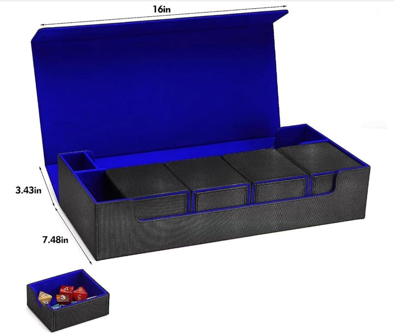 Scimi MTG Card Storage Box - Includes 5 Small Deck Boxes, Holds 1800+ Sleeved Cards, Comes with Playmat Case and Strong Magnetic Closure ((800+ Includes 5 - Black & Blue) - Image 2